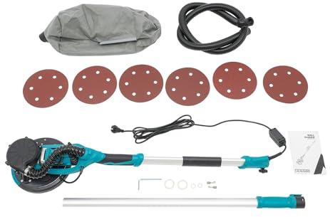 Elektrischer Trockenbauschleifer, 1250W Wand & Deckenschleifer, Ø 225mm, bis 90° neigbarer Schleifkopf, 6-Gang einstellbar, LED-Arbeitsleuchte, inkl 6 Schleifpapier