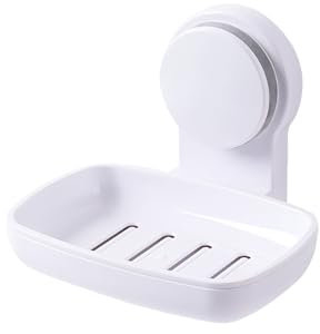 Seifenschale ohne Bohren mit Saugnapf für Badezimmer und Dusche - Abnehmbarer Kunststoff-Seifendose mit Ablauf