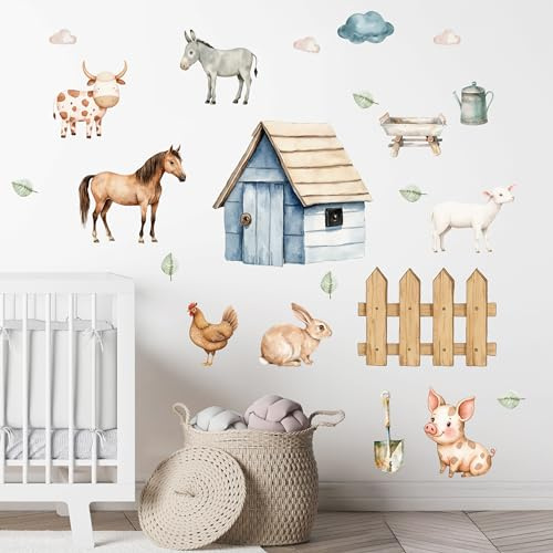 GRAZDesign Wandtattoo Set Bauernhof – niedliche Hoftiere & Stall für Kinderzimmer & Babyzimmer
