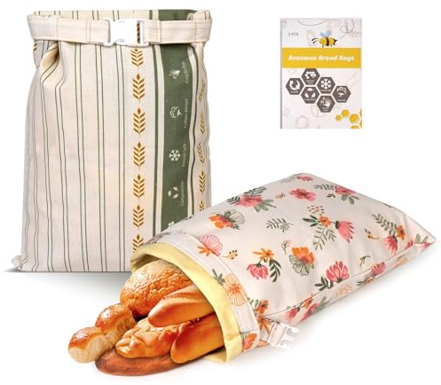 Essovee 2 Pack Sourdough Beeswax Bread Bags, for Homemade Bread Reusable Cotton Linen Food Storage Bag Bread Proofing Cover (Green)