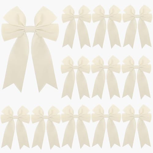 Donfulily 12Pcs Christmas Velvet Bows,Christmas Wreath Bow for Christmas Tree Wreath Garland Gift Front Door Home Décor, 17x14cm (Cream White)