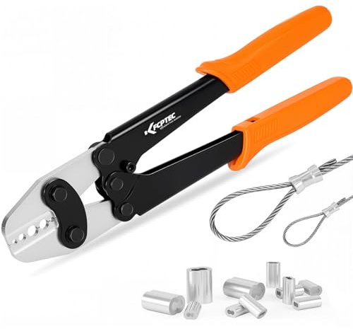 KF CPTEC Wire Rope Crimping Tool 1/16-3/16(1.58-5.0mm), Ferrule Swager for Aluminum & Loop Sleeves, Heavy-Duty Crimper for Railing & Fishing