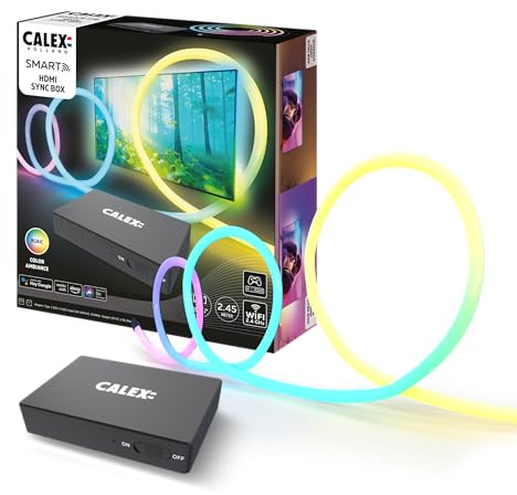 Calex Caja Smart HDMI Sync, Incluye Tira LED de 2,45 m para TV de 55–65'', retroiluminación Sincronizada para Gaming y películas