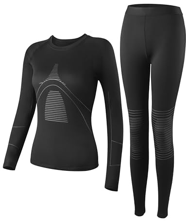 Bobelle Wear Thermounterwäsche Damen, Skiunterwäsche Funktionsunterwäsche Set Warm Winter Thermo Unterwäsche Frauen mit Innenfleece(M,Schwarz)