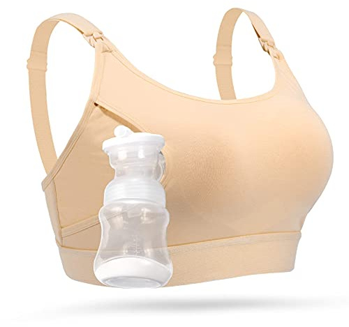 momcozy Graviditetsbehå, bröstpumps-bh med ytterligare bh-förlängningar, mammamode utan bygel för kvinnor, justerbar amningsbh och pumpning av handsfree, Beige, L