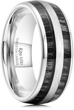 King Will Nature 8mm Herren-Ehering mit grüner Holzeinlage, schwarzer Wolframcarbid, gewölbt, Größe