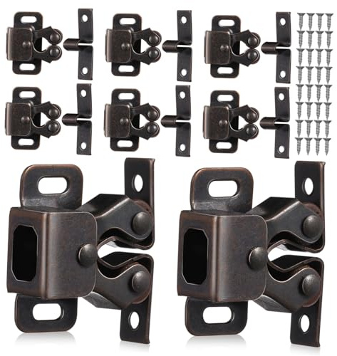 DECOMELODY Pestillo Doble De Para Armario y Cajón, Cierre Resorte, Hierro Robusto, Pequeño, Juego De 8 Piezas, Apto Para Autocaravana y Cajas De Almacenamiento