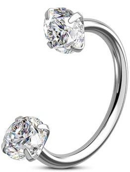 Ticome Horseshoe Nose Ring Silver Hoops for Women Half Hoop Earring Helix Double Gem Septum Ring Piercing Jewelry Threadless Stainless Steel Cartilage Conch Hoop Piercing Jewelry For Women