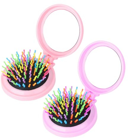YUVKIN Confezione da 2 Spazzole Pieghevoli, Mini Spazzola Rotonda con Specchio, Compatta per Capelli, Tascabile, da Borsa e da Borsetta, Dimensioni da Viaggio, Adatta per Uomini, Donne e Ragazze