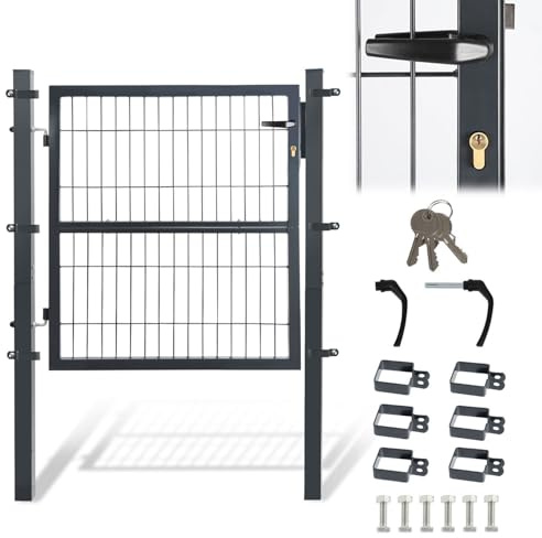 Jaxguom trädgårdsgrind metall, 100 x 100 cm trädgårdsdörr av galvaniserat stål, staketdörr innerdörr inkl. lås dörrhandtag och 3 nycklar, staketgrind staket, robust och hållbar, väderbeständig