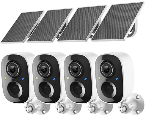 2K FHD Security Camera Wireless Outdoor Cameras for Home Security,AI Human Detection,Instant Alert,Color Night Vision,SD/Cloud Storage,Solar/Battery Powered,2.4G WIFI Only,Spotlight,Siren Alarm,4 Pack