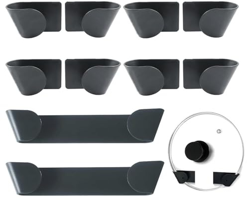 6 Paar Topfdeckelhalter Wand, Deckelhalter Für Küchenschränke, Topfdeckel Organizer in 2 Designs, Platzsparende Wandmontage, Selbstklebende Pfannendeckel Halterung Für Töpfe & Pfannen Schranktüren