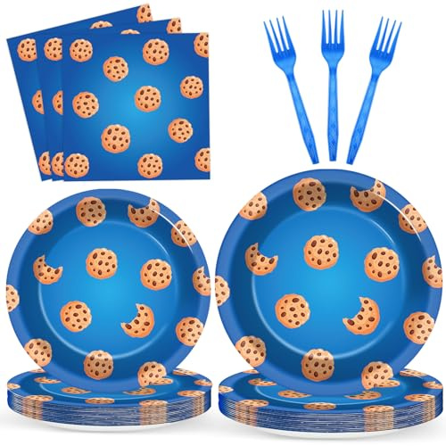96 Pcs Cookie Theme Party Supplies Cookie Paper Plates and Napkins Modern Cartoon Street Tableware Set Cartoon Friends Street Supplies for Kids Boys Girls Baby Shower Birthday Decors Serve 24