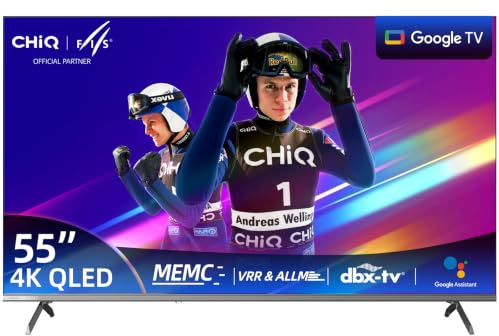 CHiQ 55 Zoll 4K UHD QLED Google TV mit HDR10, ALLM & VRR, MEMC | Kompatibel mit Apple AirPlay, Prime Video, Sprachsteuerung, Ultra-dünnem Metal-Design, Dolby Audio, 2.4G/5G WLAN, U55QST
