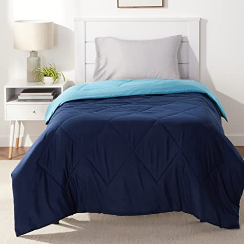 Amazon Basics Piumino reversibile in microfibra, 135 x 200 cm, blu navy/azzurro cielo