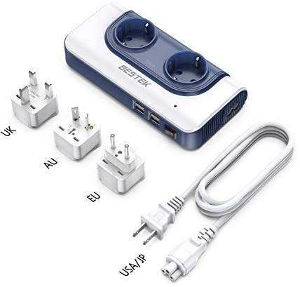 BESTEK 200W Convertitore di Tensione Universale 110V a 220V Adattatore da Viaggio Intercambiabili(UK EU AU) 2 Prese AC e 4 Porte USB, Adattatore di Alimentazione per Viaggi in USA JP Canada Australia