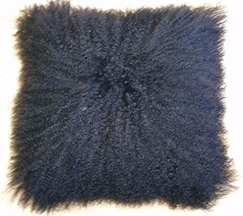 Coussins Agneau du Tibet- 1 face peau 1 face suédine- Taille Coussins: 40x40cm- Couleur: Noir- De Peaux et Déco.