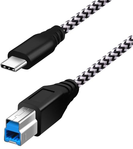 Fasgear Typ C auf USB B 3.0 Kabel Nylon geflochten USB C Stecker auf Typ B Stecker Kabel (1,8 m, weiß) | Typ C auf Typ B, Druckerkabel, Nylon geflochten, kompatibel mit Dockingstation externen Festplatten Scanner