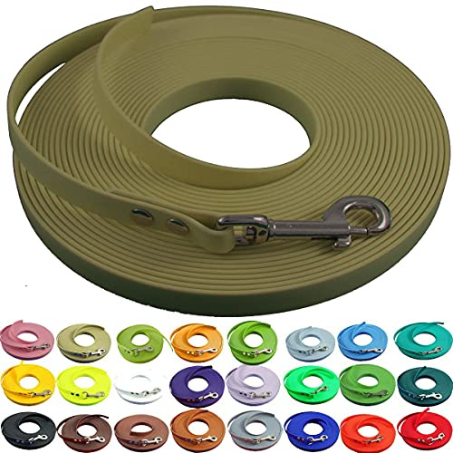 bio-leine leichte 9mm Biothane Schleppleine ohne Handschlaufe - 3 bis 25m I für kleine Hunde, 15m in Military Olive I schmutzabweisende & Wasserabweisende Hundeleine Leine