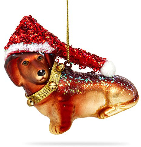 SIKORA Dackel besondere Weihnachtskugel Glas Christbaumschmuck Deko Figur Weihnachten Anhänger Ornament - Trend Line - BS458