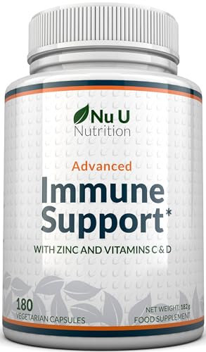 Immune Support - Vitamin C 1200mg and Zinc 40mg & Vitamin D3 1000IU - 180 Vegetarian Capsules - 3 Month Supply - Made in The UK - Nu U Nutrition