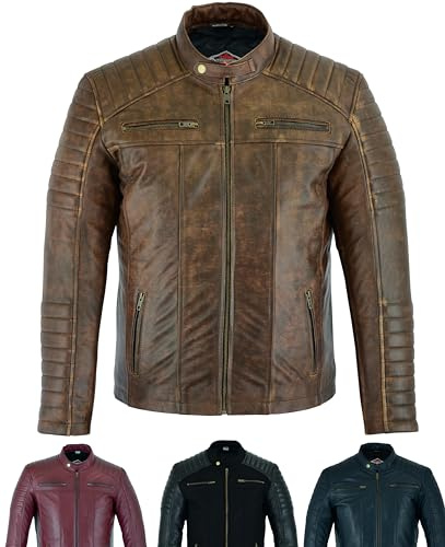 Texpeed Lederjacke herren schaffell echtleder - Lässige motorrad bikerstil jacke mantel - 4 Farben - Schwarz - Braun - Marine - Rot