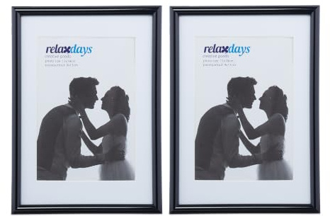 Relaxdays Bilderrahmen 2er Set, 13x18 cm, Passepartout 9x13 cm, schwarz | Glasscheibe, Fotorahmen zum Stellen & Hinhängen