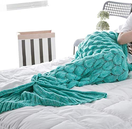 Kuscheldecke Künstliche Wolldecke Knitting Pattern Mermaid Schwanz Decke, weicher und warme Mermaid Blanket Schlafsack, besten Geburtstag for Mädchen-Frauen, 4 Farben Decke werfen Für Sofa und Stühle,