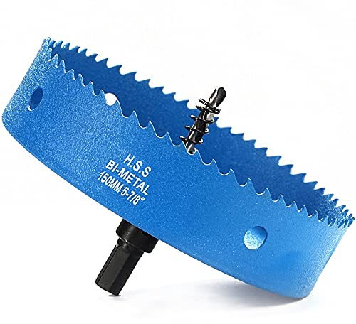 Scie cloche 150 mm, bleu, profondeur de coupe 30 mm, HSS M42, coupe trou d'aération pour planches, métal, cloison sèche, plastique, bois