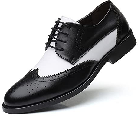 comfortlying Oxford-Kleidschuhe for Männer, die Zwei Tonflügelspitze Schwarze und weiße Derby-Schuhe schnüren Pu. Lederschlupfresistent niedrig top Gummi-Sohle Anti-Slip-Abschlussball