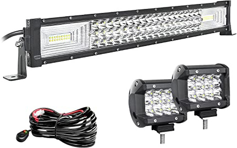 Willpower 22 Zoll 56CM 270W LED Arbeitsscheinwerfer Bar + 4 Zoll 10CM Scheinwerfer + Kabelbaum 12V 24V Flutlicht Spot Bar für Offroad Auto Traktor Zusatzscheinwerfer Rückfahrscheinwerfer