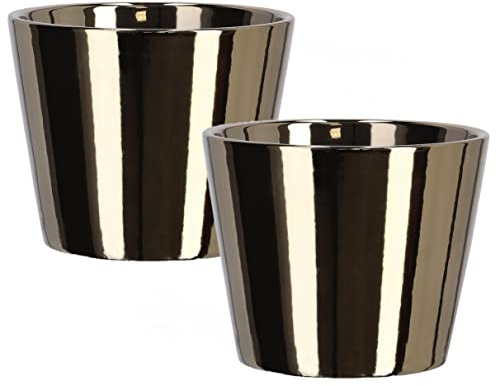 KOTARBAU® 2er Set Kleiner Keramik-Blumentopf ⌀ 11 cm Glasiert Gold Glänzend