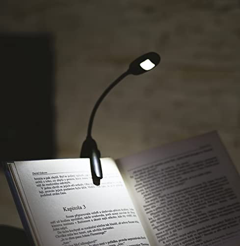 EMOS - Lampe de lecture LED - Clip de fixation - 10 lm, max. 7 m - 2 modes d'éclairage - 35 heures - Fonctionne avec piles (AAA Micro) - Pour l'intérieur et l'extérieur - Noir