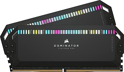 Corsair DOMINATOR PLATINUM RGB DDR5 64GB (2x32GB) 5600MHz C40 Intel Optimierter Desktop-Speicher (Onboard-Spannungsregelung, Patentierte CORSAIR DHX-Kühlung, 12 Ultrahelle CAPELLIX RGB-LEDs) Schwarz