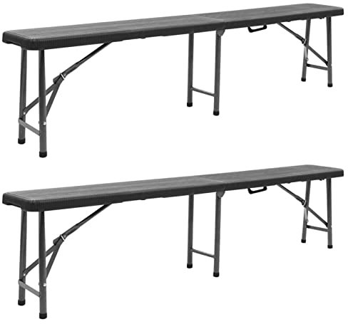 Gecheer 2 x Klappbank Gartenbänke Klappbank-Set Bänke Gartenbank esszimmerbank 180 x 25 x 43 cm Mit Tragegriff,Truhenbank Sitzbänke Rattan-Design,Witterungsbeständig,HDPE,Max. Tragfähigkeit: 110 kg