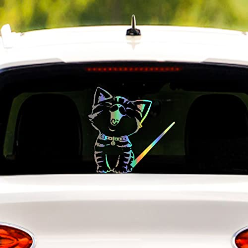 Iprokiu Lovely Cat Rear Wiper Sticker for Car Animal Pet Funny Cat Moving Tail Waving Wiper Sticker Rear Window Decal Waterproof Rear Windshield Wiper Decal Cat Car Sticker (Dazzle Color)