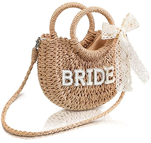 Pinkunn Bride Gift Bag Straw Purse Bachelorette Party, Bride
