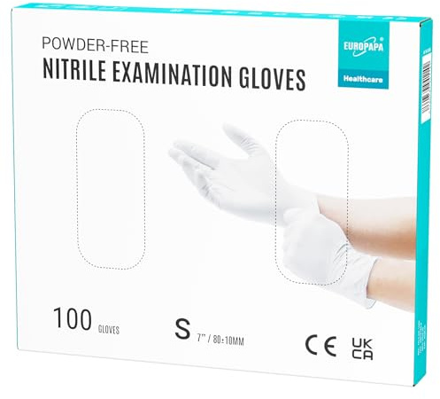 EUROPAPA® 100x Nitrilhandschuhe Weiss Box Einweghandschuhe Einmalhandschuhe Untersuchungshandschuhe Nitril Handschuhe puderfrei ohne Latex unsteril latexfrei disposible gloves