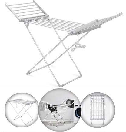 Kemket Electric Heated Clothes Dryer Folding Energy-Efficient Indoor Airer Wet Laundry Drying Horse Rack, Silver