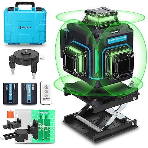 Kreuzlinienlaser, Geevorks Laser Wasserwaage 4D 16 Linien Touchscreen Selbstnivellierende und Pulsmodus Kreuzlinienlaser 2*2400mAh Akku, Laserzielpunkt, 2 Libelle, Mobiltelefon Kontrolle+Fernbedienung