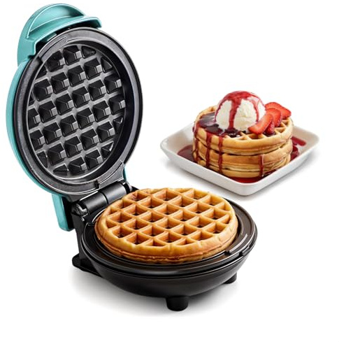 Elite Gourmet EWM015M# - Mini waflera eléctrica antiadherente de 4.5 pulgadas, gofres belgas, diseño compacto, café hash, ceto, aperitivos, sándwich, huevos, fácil de limpiar, menta