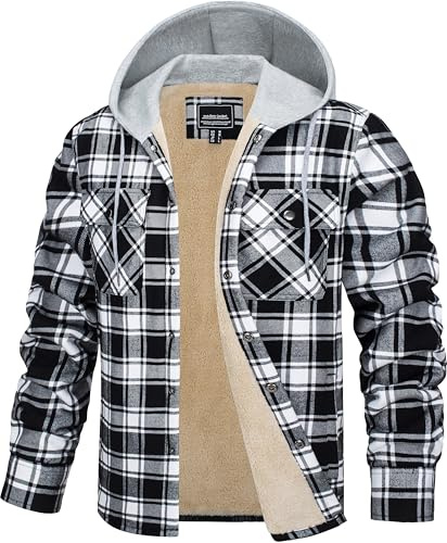 TACVASEN Herren Fleece Thermohemd Warm Flanellhemd Holzfällerhemd Winter Innenfleece Kapuzenpullover Jacke