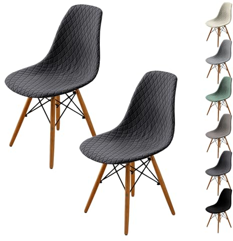 KCCRHIN Gebogene Stuhlhussen Für Esszimmer 1/2/4/6Er Moderne Stuhlbezug Ohne Armlehnen Stuhlabdeckung Diamond Check Küchenstühle Husse Stuhl Schutzhülle Für Hotel Party Club,Dgray 2pcs