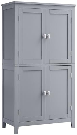 VASAGLE Badezimmerschrank mit 4 Türen, 30 x 60 x 110 cm | Badschrank, Küchenschrank, verstellbare Ablagen, taubengrau, HELAN Kollektion BBC552P36