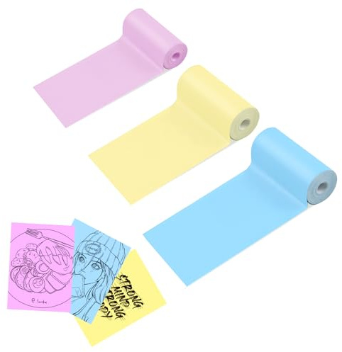Buntes Thermopapier Drucker Papier Etikettendrucker Selbstklebend 3 Roll Etikettiergerät Mini Label Printer Ettikettiergeraet Labeldrucker