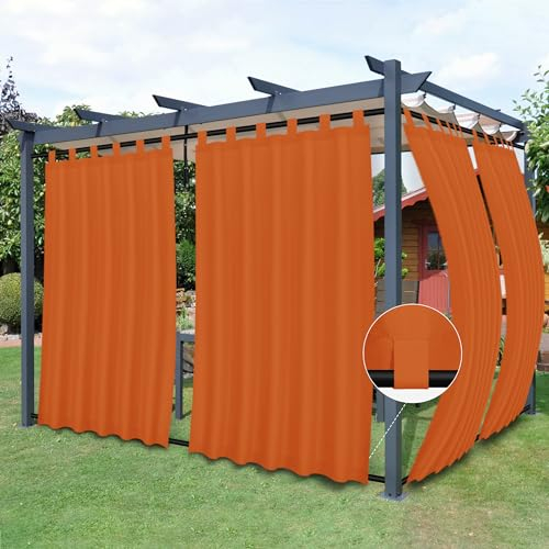 Easy-Going Outdoor-Terrassenvorhänge, abnehmbare obere Schlaufen, wind- und wetterfest, für Cabana, Veranda, Pergola und Pavillon, untere Schlaufen, 2 Paneele, 137 cm B x 244 cm L, Orange