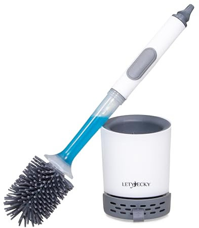 LETYJECKY- Scopino WC, Scopettino WC Antibatterico contenitore detergente disinfettante, Scopino Bagno WC, Scopino WC Silicone, Scopino per wc Montaggio Parete/in Piedi, Set Bagno