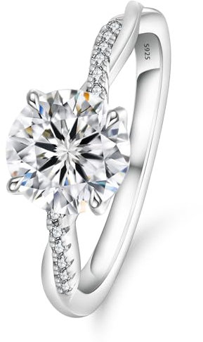 KRKC&CO Verlobungsring Damen Moissanite Solitärring, 2 Karat Moissanit Diamant Ring, VVS1 D Farbe, 925 Silber Weißgold, Verlöbnis Hochzeitstag Jubiläum Geburtstag Geschenk für Frauen, 50 (15.9)