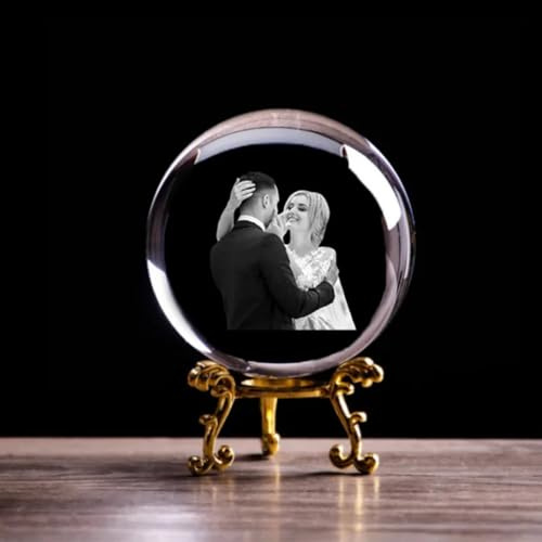 WOMB Custom Glass Photo Ball,Custom 3D Crystal Photo, Personalised 3D Crystal with Photo, Photo Frame, Laser Engrave Crystal Photo, Customized Gifts for Him Her Birthday (with G,3D 6 cm)