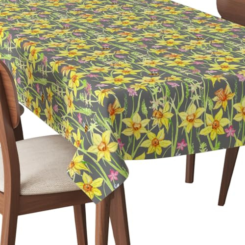 HEKO PANELS Tischdecke 140 x 200 cm Abwaschbar Tischtuch Gartentischdecke Fleckschutz Wasserabweisend Tafeldecke Narzisse